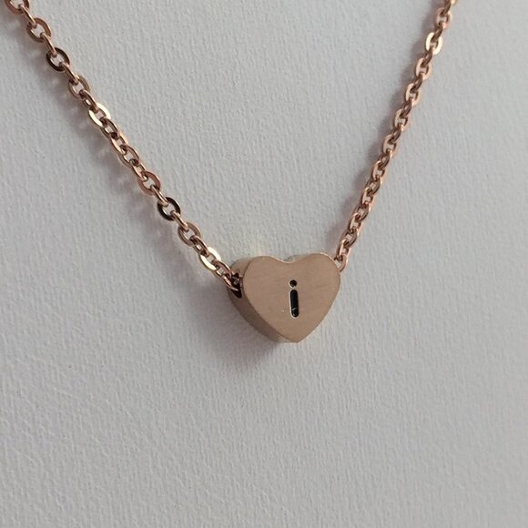 Jewelry - Jewelry necklace alphabet letter I rose gold tone heart love minimalist dainty